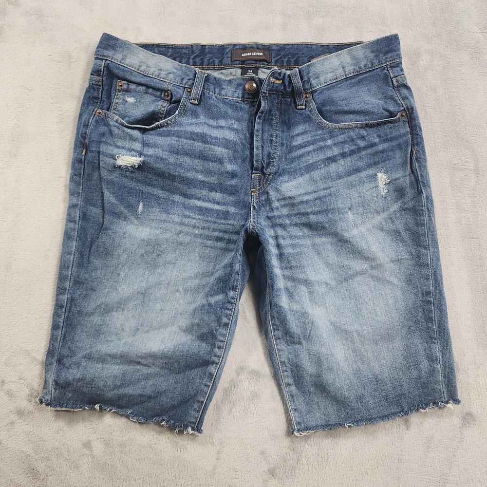 Adam Levine Shorts Mens 34 Blue Denim Distressed Cutoff Raw Hem Jorts Casual